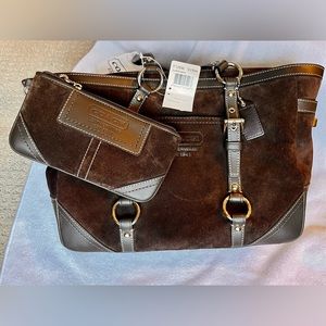 BRAND NEW WITH TAGS Coach mahogany suede gallon tote, with matching wristlet